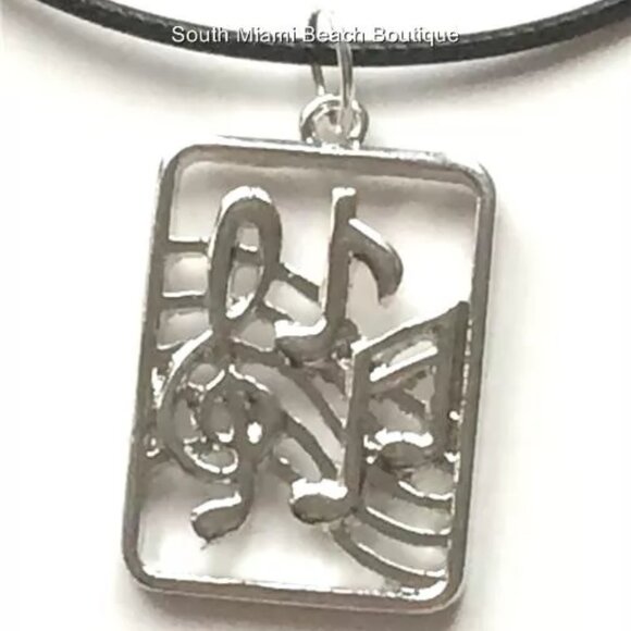 Music Clef Note Necklace Band Singer Musician Teacher Gift Silver Plated 18" - Picture 1 of 10